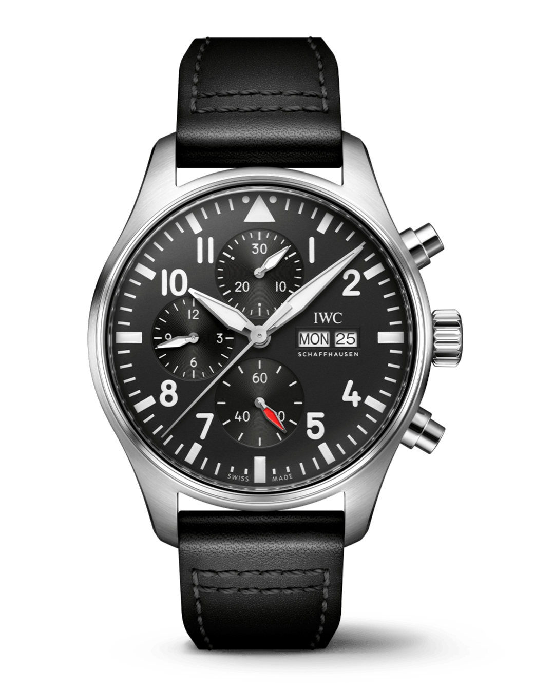 Shop Authentic IWC Pilot's Watch Chronograph Black Dial Black Leather Strap Watch for Men - IW377709 - Luxxuri