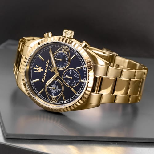 Shop Authentic Maserati Competizione Chronograph Blue Dial Gold Steel Strap Watch For Men - R8853100026 - Luxxuri