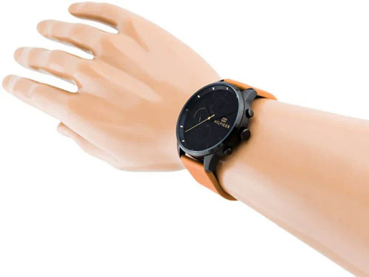 Shop Authentic Tommy Hilfiger James Quartz Black Dial Brown Leather Strap Watch For Men - 1791486 - Luxxuri