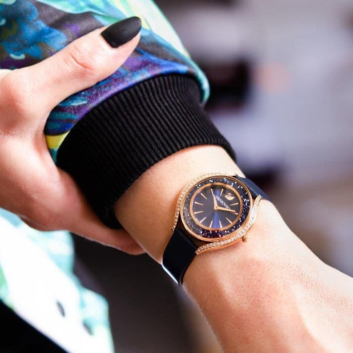 Swarovski Crystalline Aura Black Dial Black Leather Strap Watch for Women - 5558634