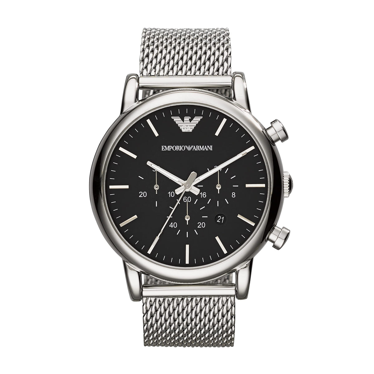 Shop Authentic Emporio Armani Chronograph Black Dial Silver Mesh Bracelet Watch For Men - AR11104 - Luxxuri