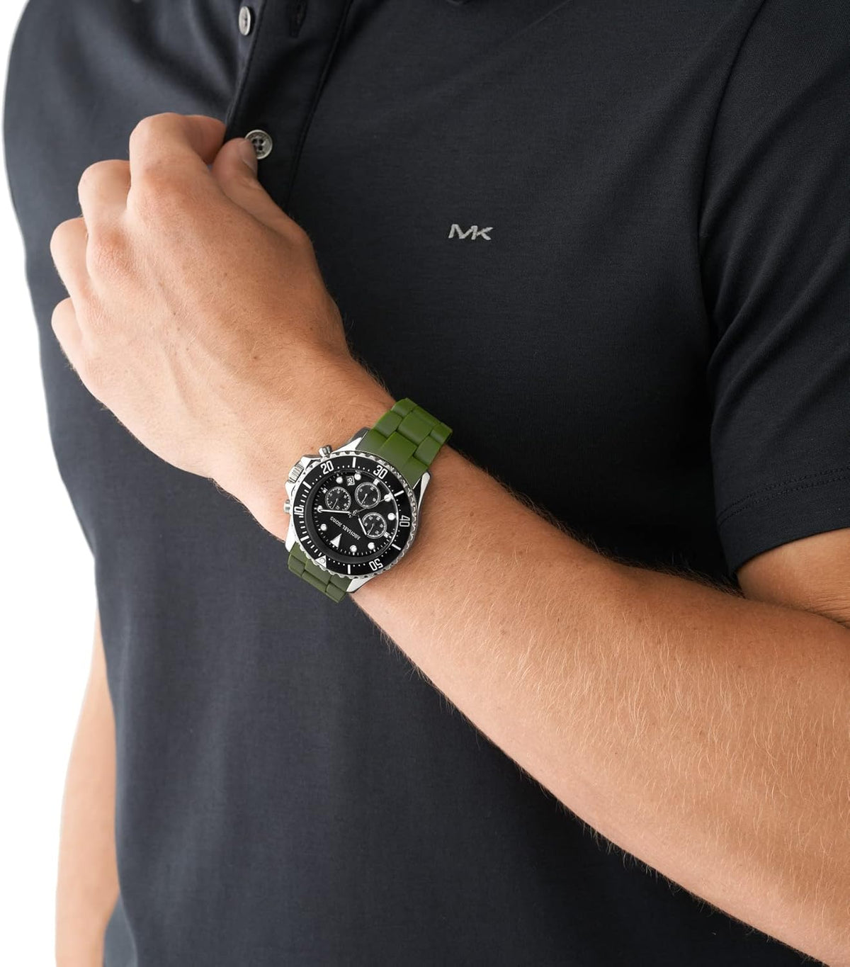 Shop Authentic Michael Kors Everest Chronograph Black Dial Green Silicone Strap Watch For Men - MK8981 - Luxxuri
