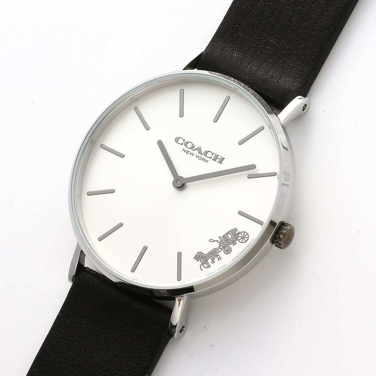 Coach Perry White Dial Black Leather Strap Watch for Women - 14503115