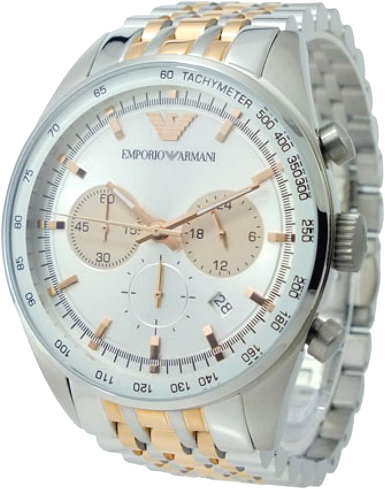 Shop Authentic Emporio Armani Sportivo Chronograph Silver Dial Two Tone Steel Strap Watch For Men - AR5999 - Luxxuri