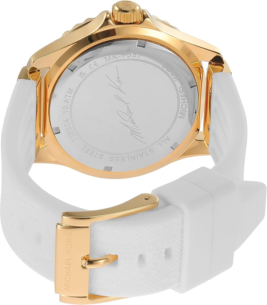 Shop Authentic Michael Kors Everest Analog Gold Dial White Silicone Strap Watch For Women - MK7357 - Luxxuri