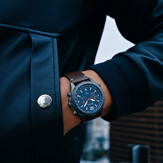 Shop Authentic Hugo Boss Nomad Blue Dial Brown Leather Strap Watch for Men - 1513773 - Luxxuri