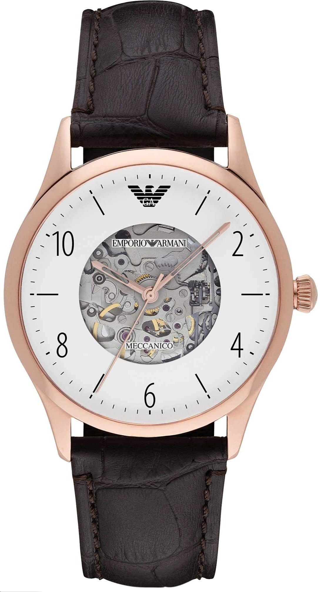 Shop Authentic Emporio Armani Meccanico White Dial Brown Leather Strap Watch For Men - AR1920 - Luxxuri