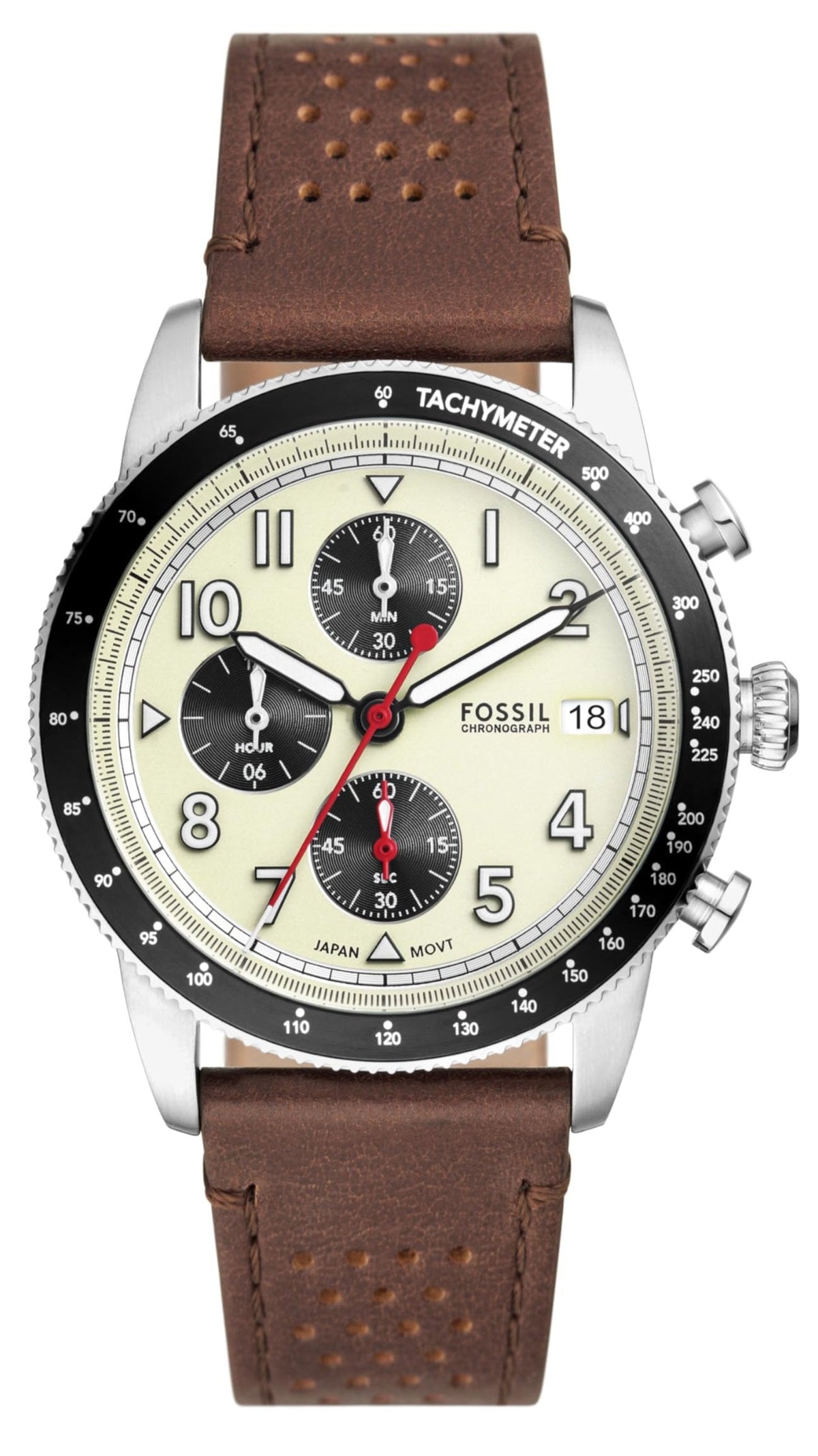 Shop Authentic Fossil Sport Tourer Chronograph White Dial Brown Leather Strap Watch for Men - FS6042 - Luxxuri