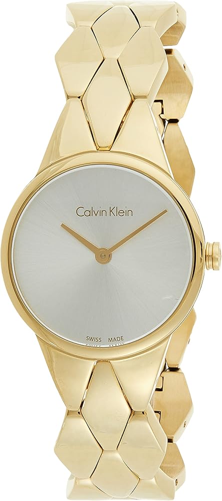 Shop Authentic Calvin Klein Snake Silver Dial Yellow Gold Steel Strap Watch For Women - K6E23546 - Luxxuri