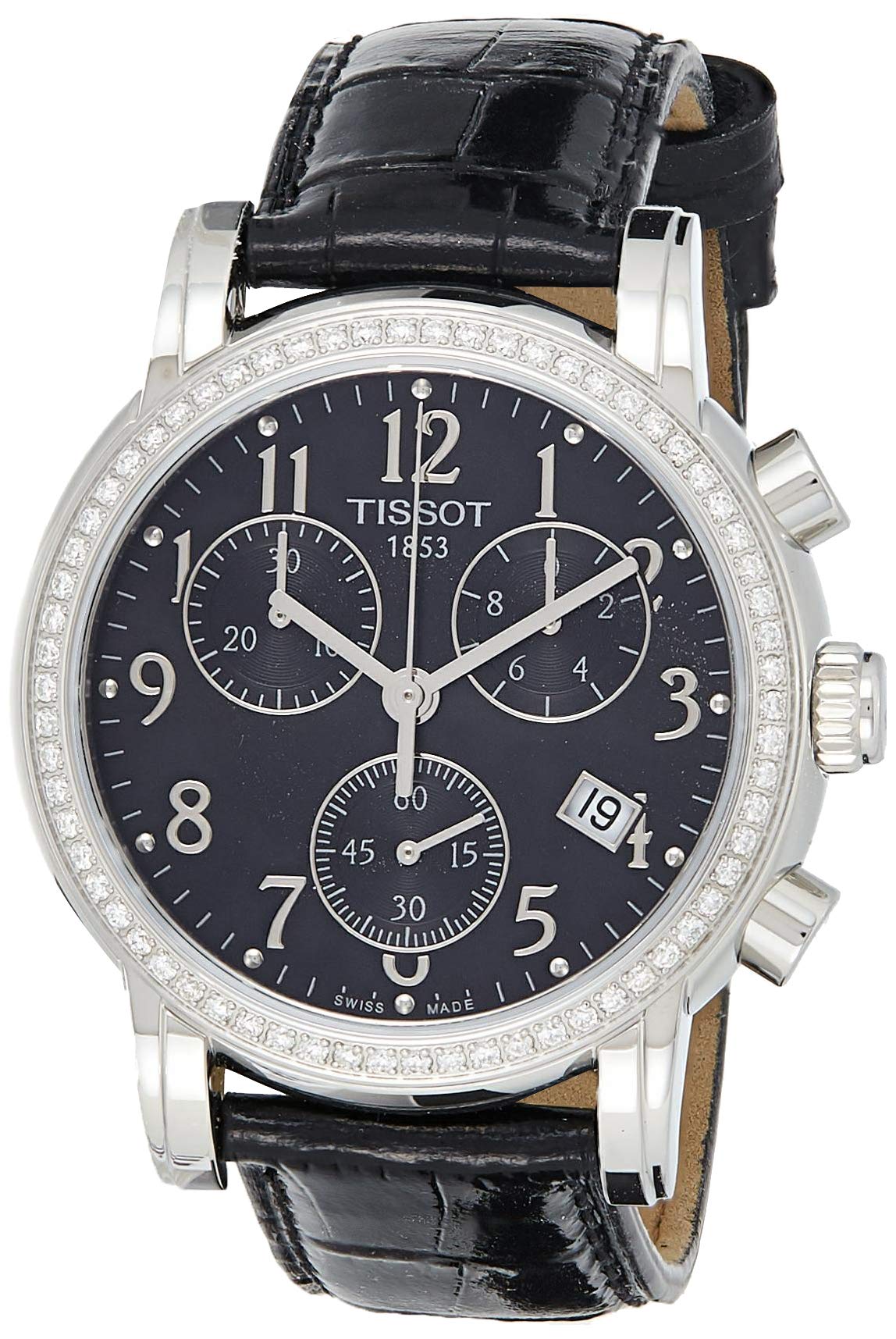 Shop Authentic Tissot Dressport Diamonds Black Dial Black Leather Strap Watch for Women - T050.217.16.057.01 - Luxxuri