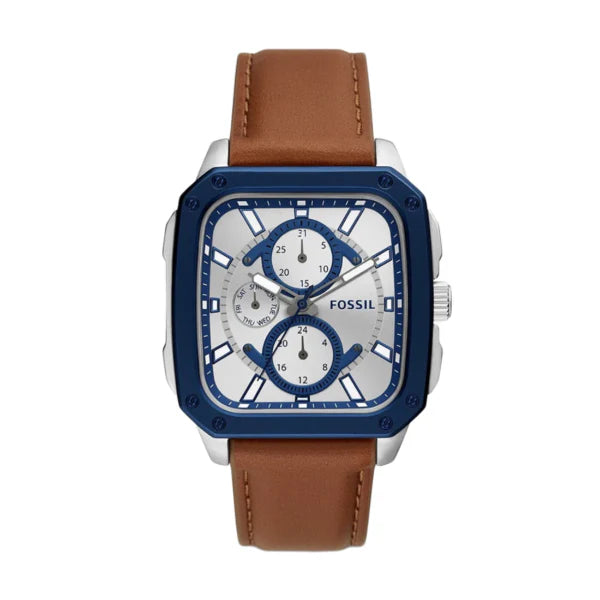 Shop Authentic Fossil Inscription Multifunction Silver Dial Brown Leather Strap Watch for Men - BQ2658 - Luxxuri