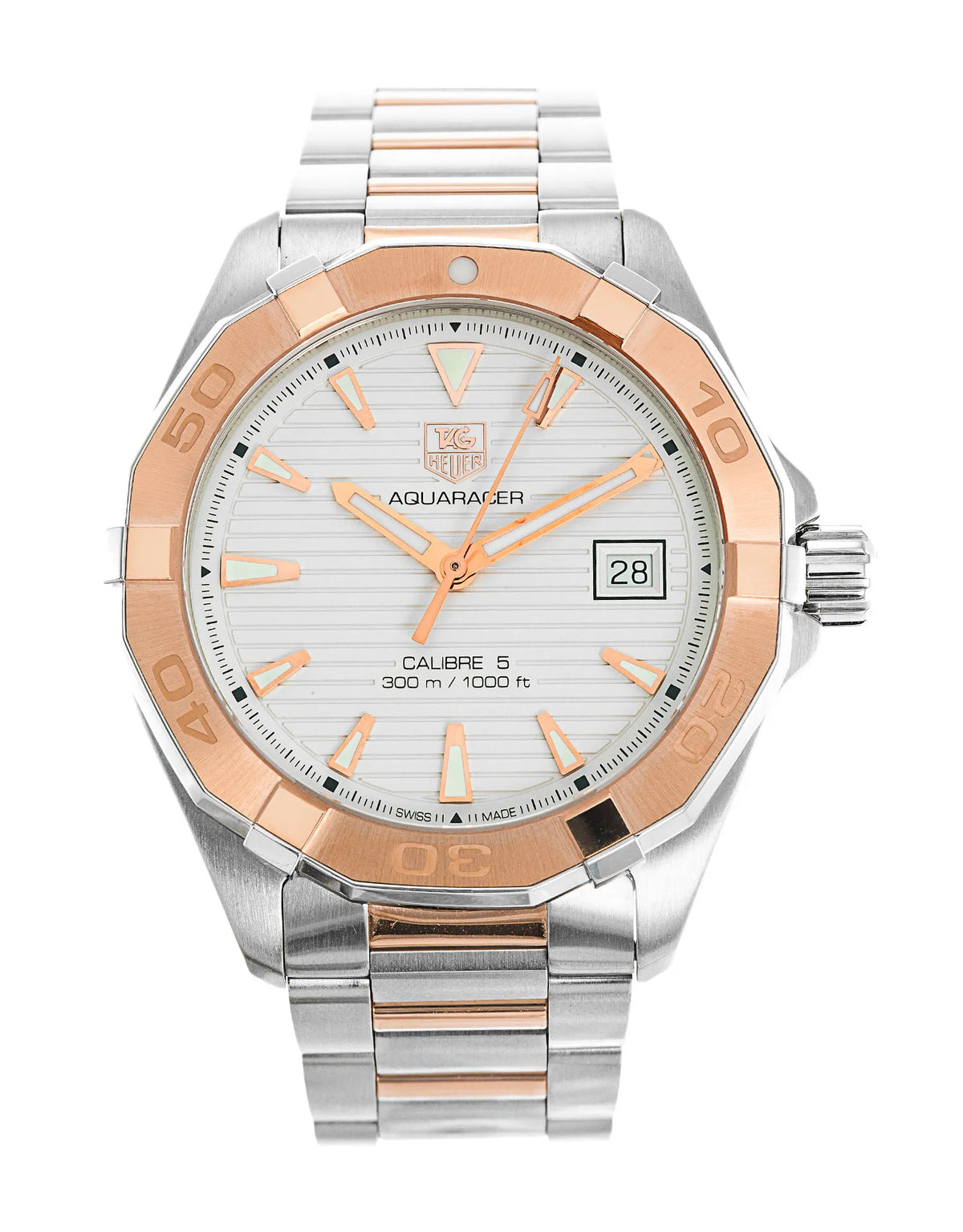 Shop Authentic Tag Heuer Aquaracer Calibre 5 Automatic White Dial Two Tone Steel Strap Watch for Men - WAY2150.BD0911 - Luxxuri