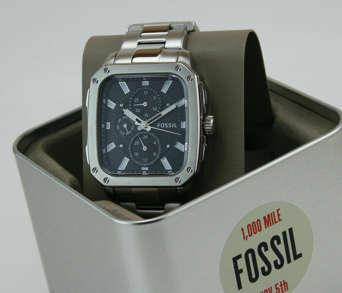Shop Authentic Fossil Inscription Multifunction Black Dial Silver Steel Strap Watch for Men - BQ2655 - Luxxuri