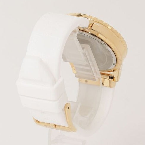 Shop Authentic Michael Kors Everest Analog Gold Dial White Silicone Strap Watch For Women - MK7357 - Luxxuri