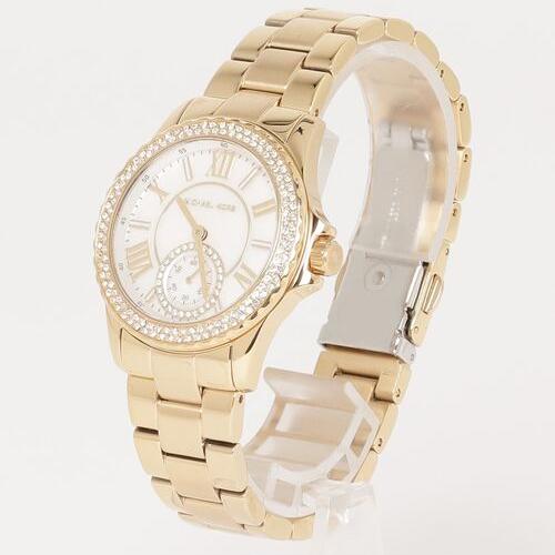 Shop Authentic Michael Kors Everest Three-Hand Mother of Pearl White Dial Gold Steel Strap Watch For Women - MK7363 - Luxxuri