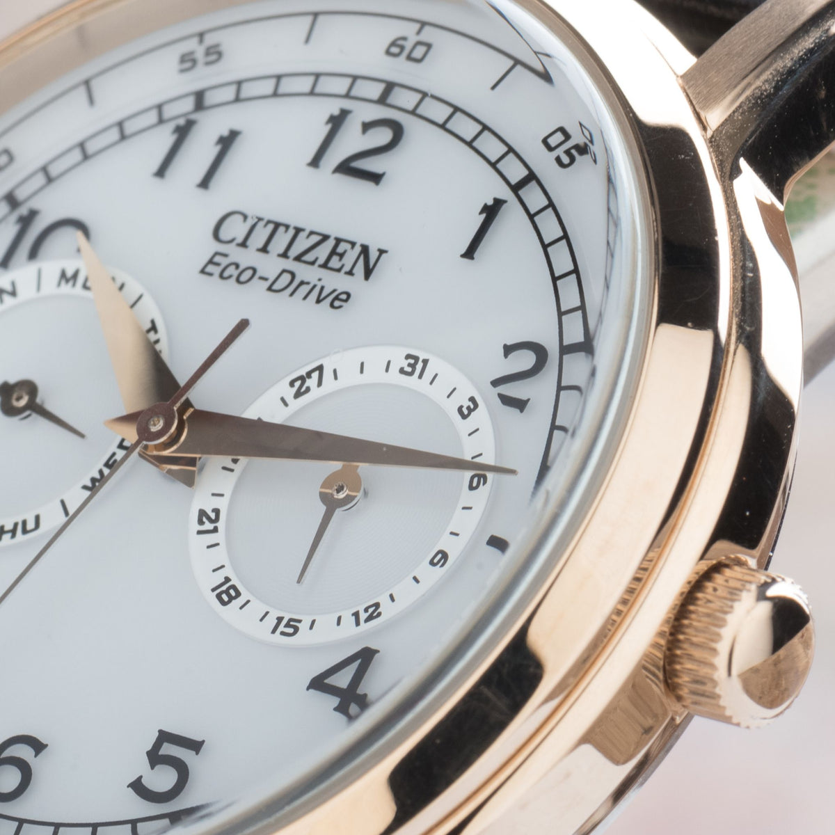 Shop Authentic Citizen Watch Eco Drive Day & Date White Dial Black Leather Strap Watch For Men - AO9003-16A - Luxxuri