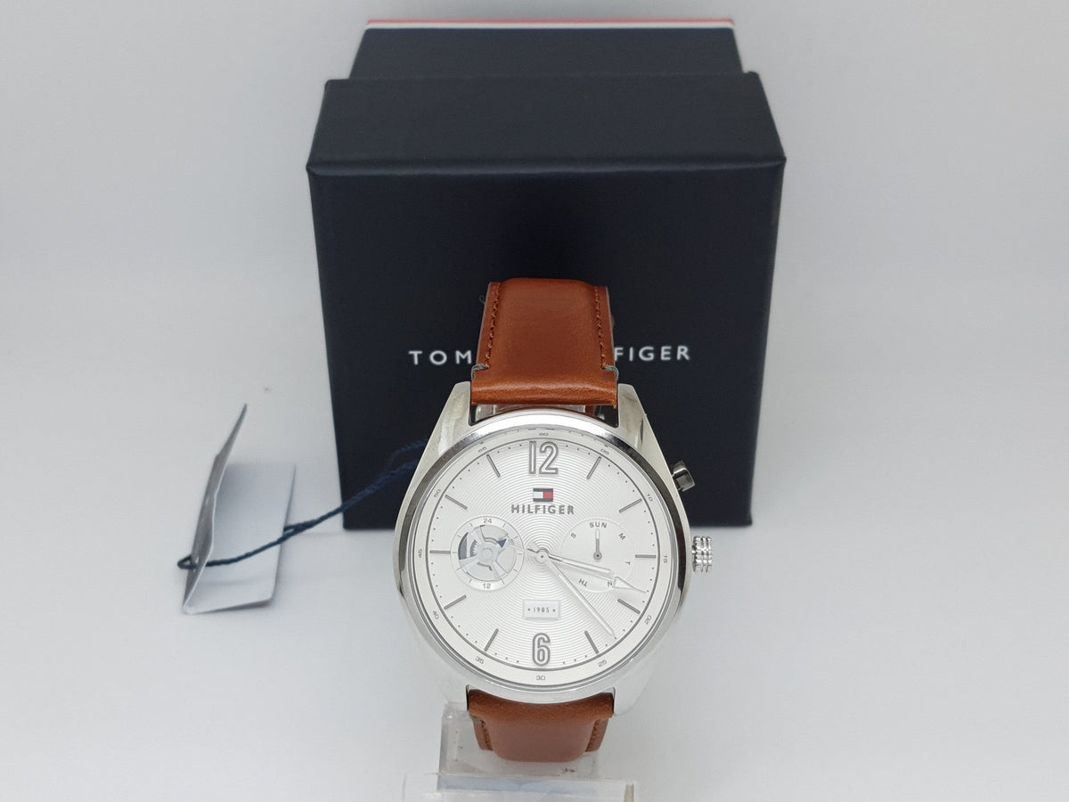 Shop Authentic Tommy Hilfiger Deacon White Dial Brown Leather Strap Watch for Men - 1791550 - Luxxuri