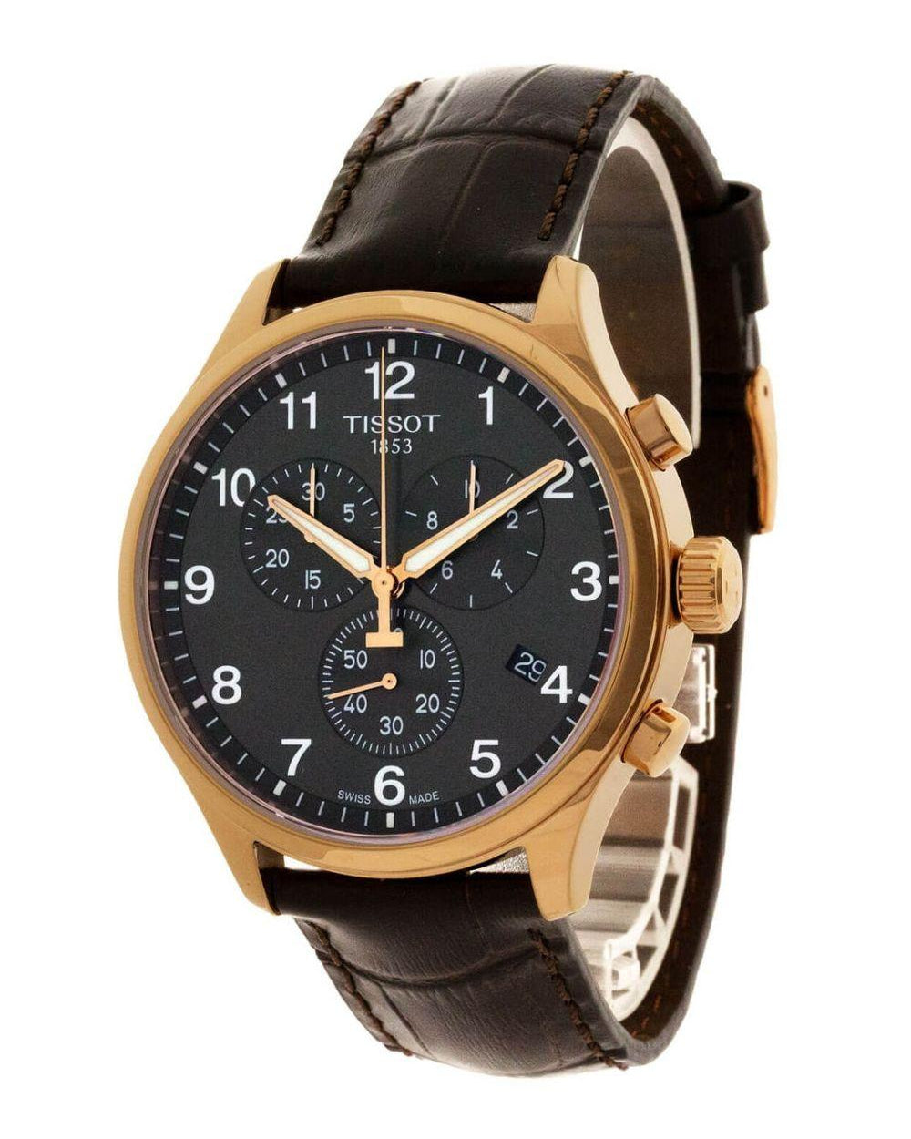 Shop Authentic Tissot Chrono XL Black Dial Brown Leather Strap Watch For Men - T116.617.36.057.01 - Luxxuri