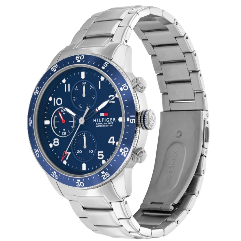 Shop Authentic Tommy Hilfiger Jimmy Chronograph Quartz Blue Dial Silver Steel Strap Watch For Men - 1791949 - Luxxuri