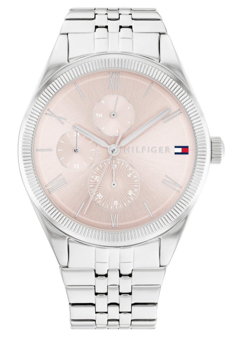 Shop Authentic Tommy Hilfiger Monica Multifunction Chronograph Pink Dial Silver Steel Strap Watch For Women - 1782590 - Luxxuri