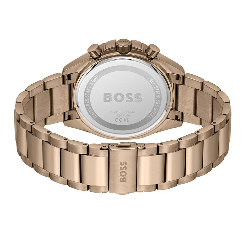 Hugo Boss Classic Chronograph Olive Green Dial Beige Gold Steel Strap Watch For Men - 1514019