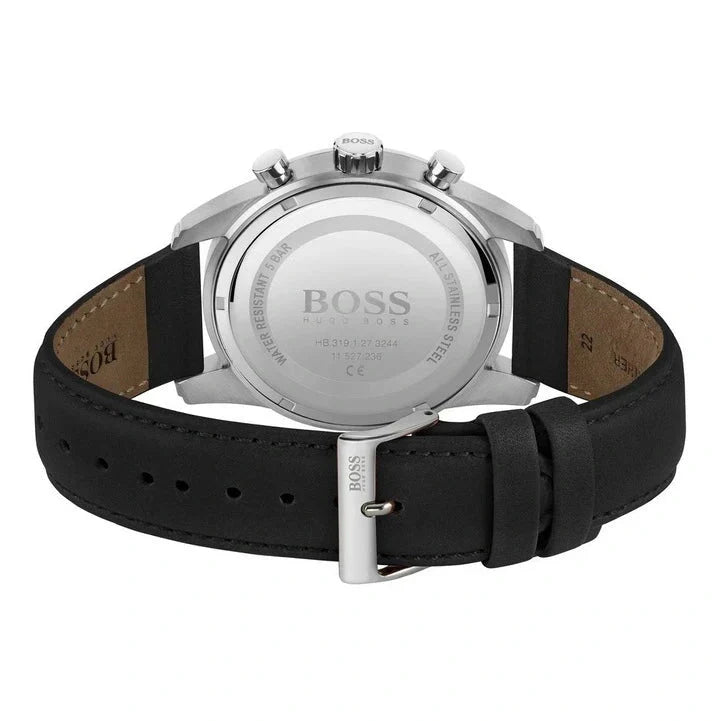 Hugo Boss Skymaster Chronograph Black Dial Black Leather Strap Watch for Men - 1513782