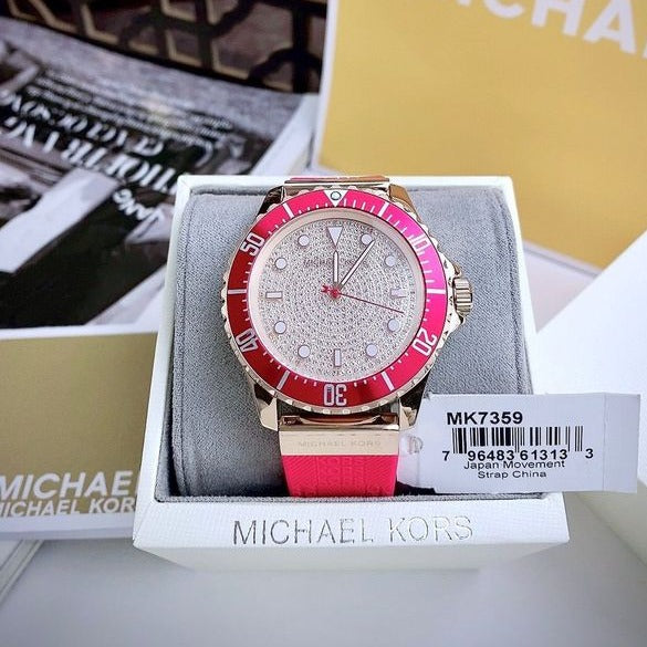 Shop Authentic Michael Kors Everest Analog Rose Gold Dial Pink Silicone Strap Watch For Women - MK7359 - Luxxuri