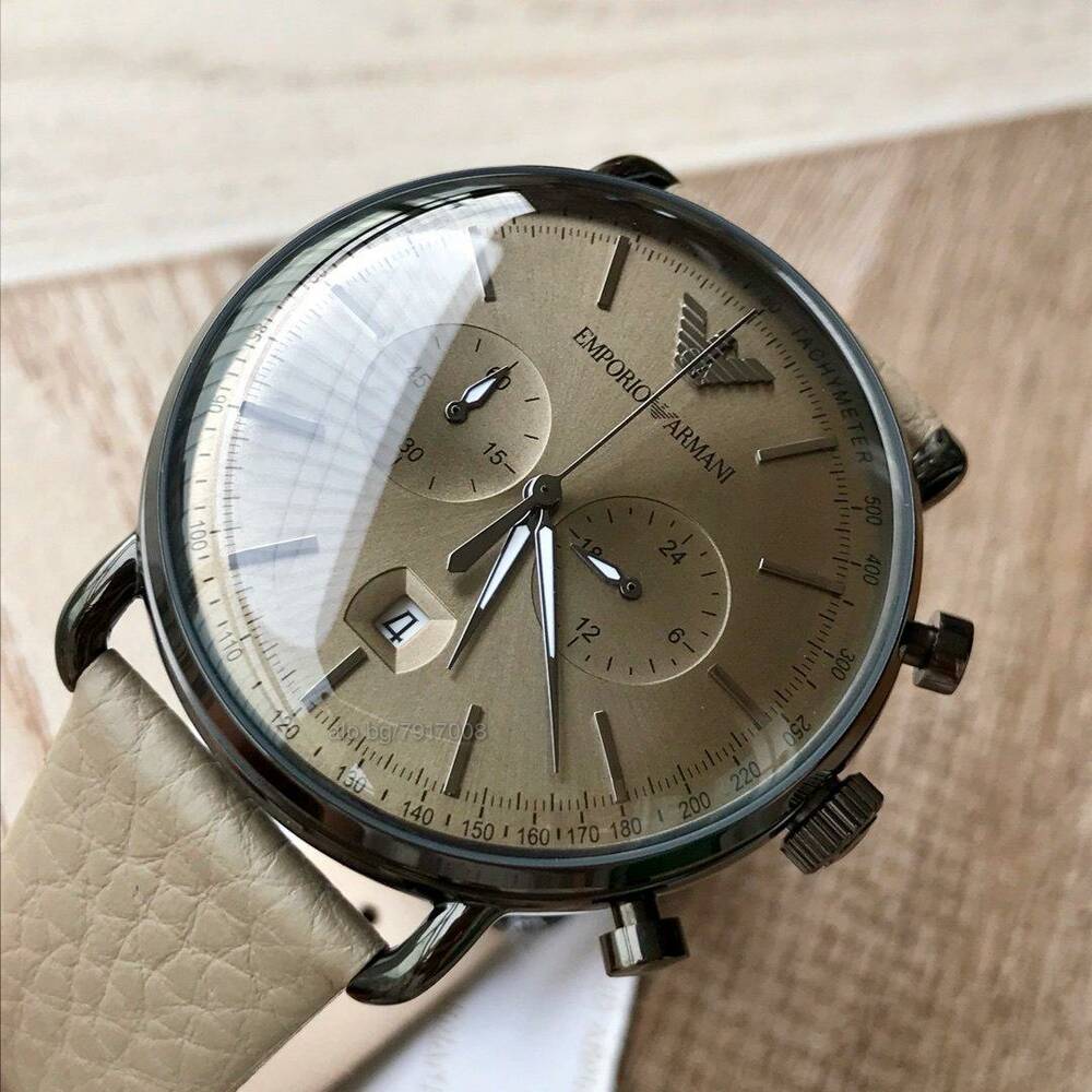 Shop Authentic Emporio Armani Aviator Chronograph Quartz Grey Dial Beige Leather Strap Watch For Men - AR11107 - Luxxuri