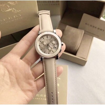 Shop Authentic Burberry Chronograph Rose Gold Dial Beige Leather Strap Watch for Women - BU9704 - Luxxuri