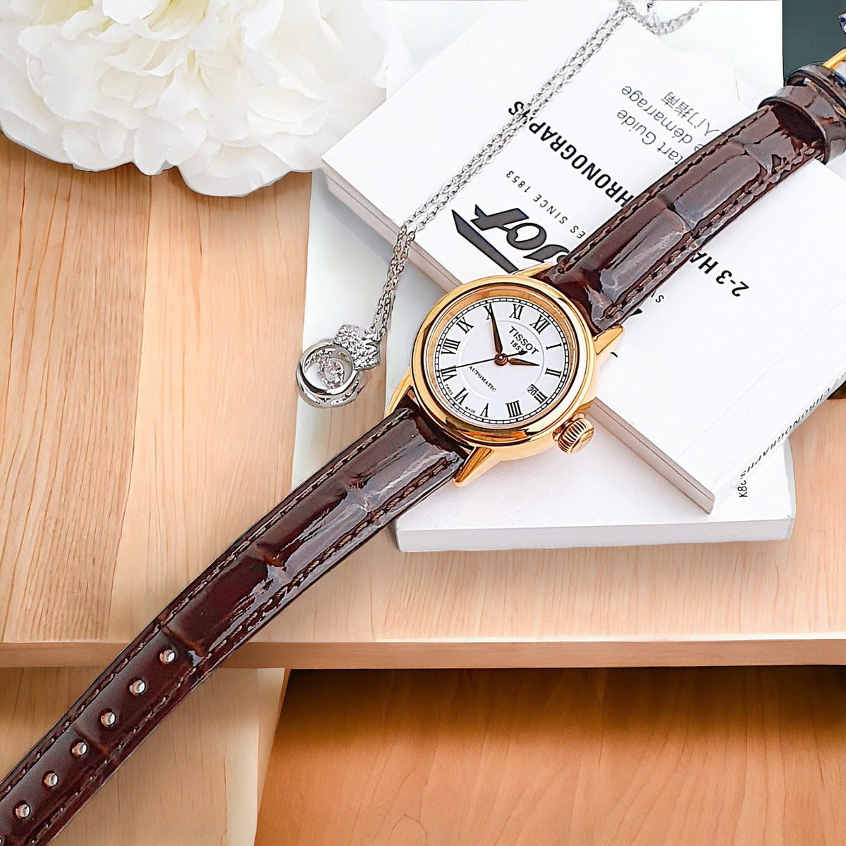 Shop Authentic Tissot T Classic Carson White Dial Brown Leather Strap Watch For Women - T085.207.36.013.00 - Luxxuri