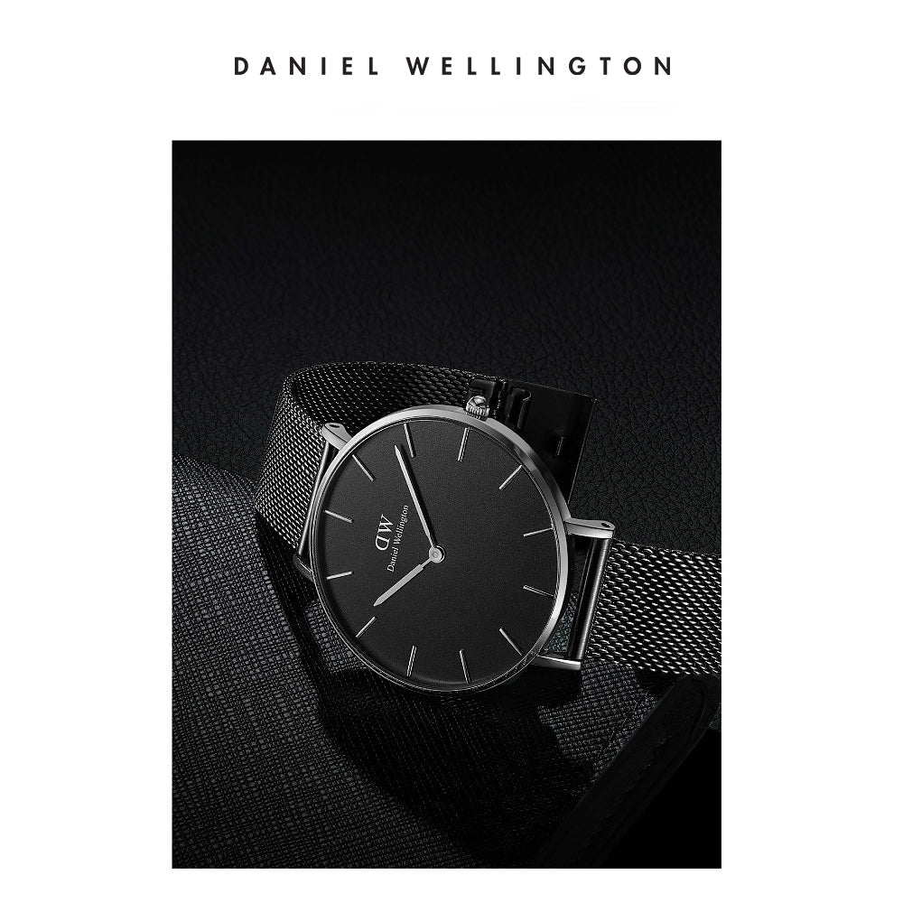 Shop Authentic Daniel Wellington Petite Ashfield Black Dial Black Mesh Strap Watch For Women - DW00100308 - Luxxuri