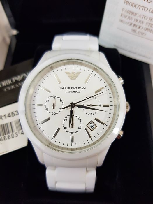 Shop Authentic Emporio Armani Ceramica Chronograph White Dial White Strap Watch For Men - AR1453 - Luxxuri