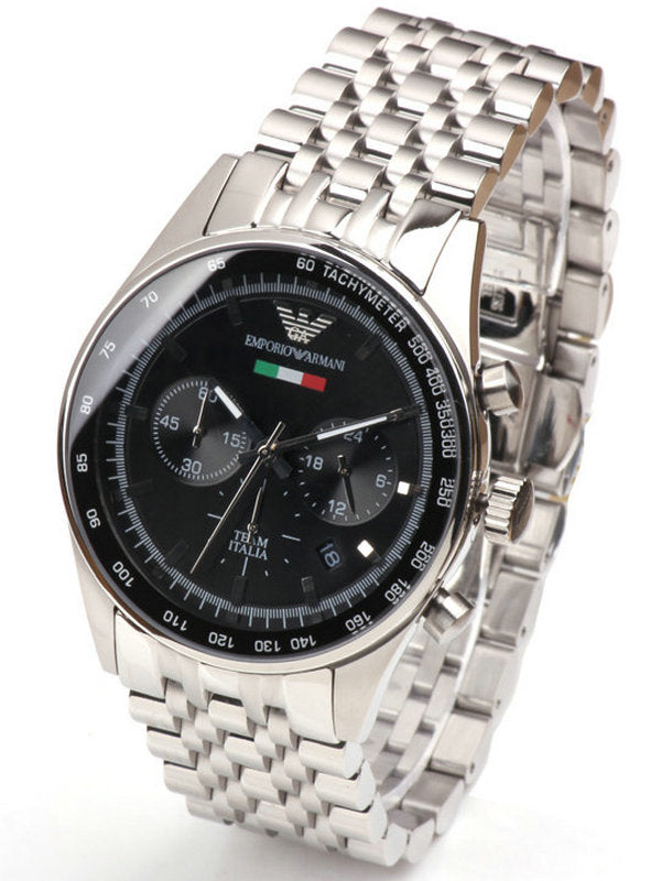 Shop Authentic Emporio Armani Sportivo Chronograph Black Dial Silver Steel Strap Watch For Men - AR5984 - Luxxuri