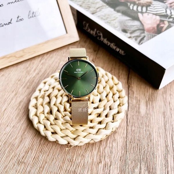 Shop Authentic Daniel Wellington Petite Emerald Green Dial Gold Mesh Strap Watch For Women - DW00100481 - Luxxuri