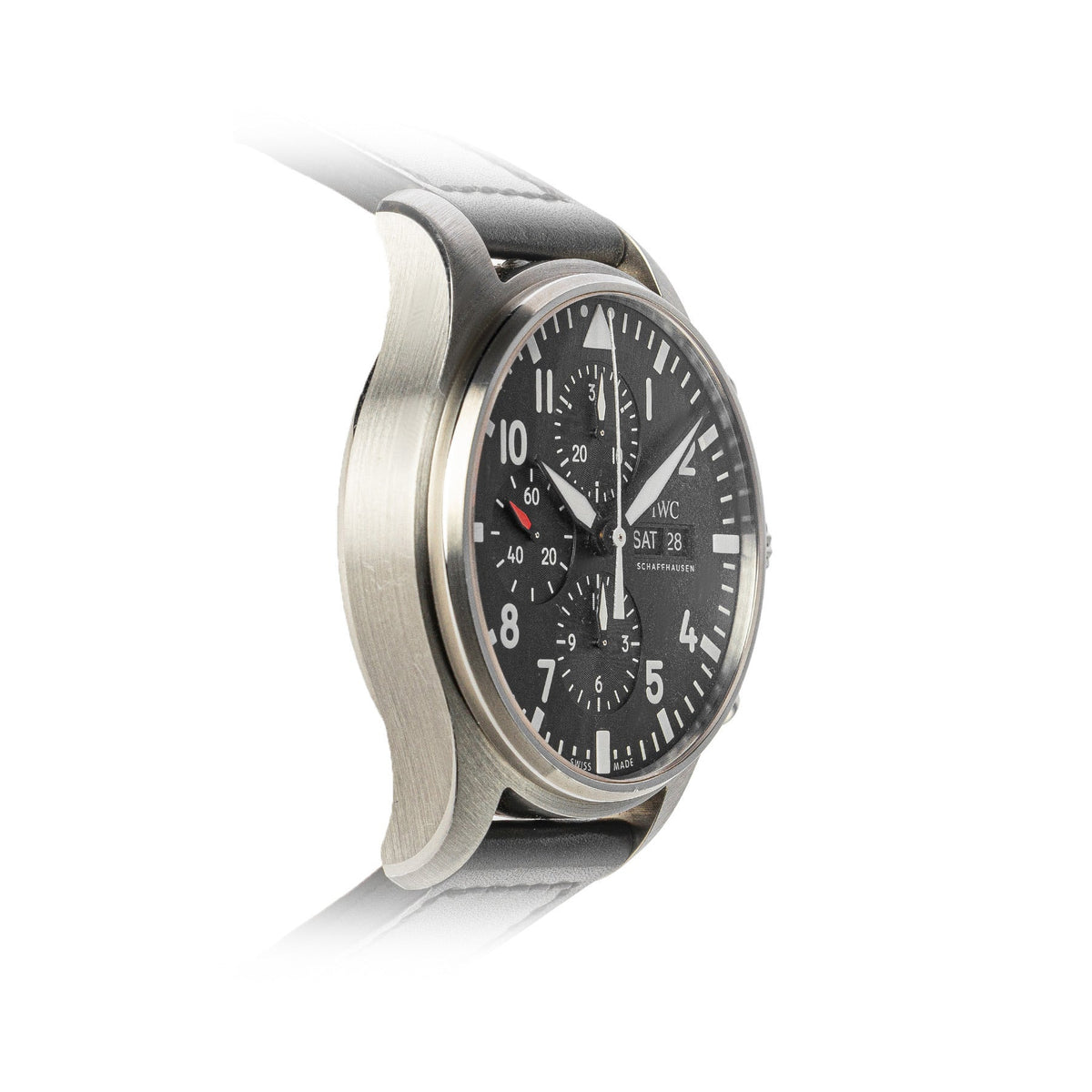Shop Authentic IWC Pilot's Watch Chronograph Black Dial Black Leather Strap Watch for Men - IW377709 - Luxxuri
