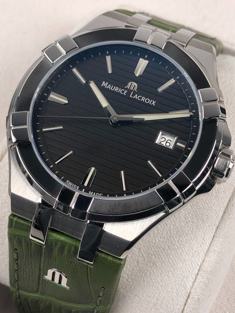 Shop Authentic Maurice Lacroix Aikon Quartz Black Dial Green Crocodile Leather Strap Watch for Men - AI1008-PVB21-330-1 - Luxxuri