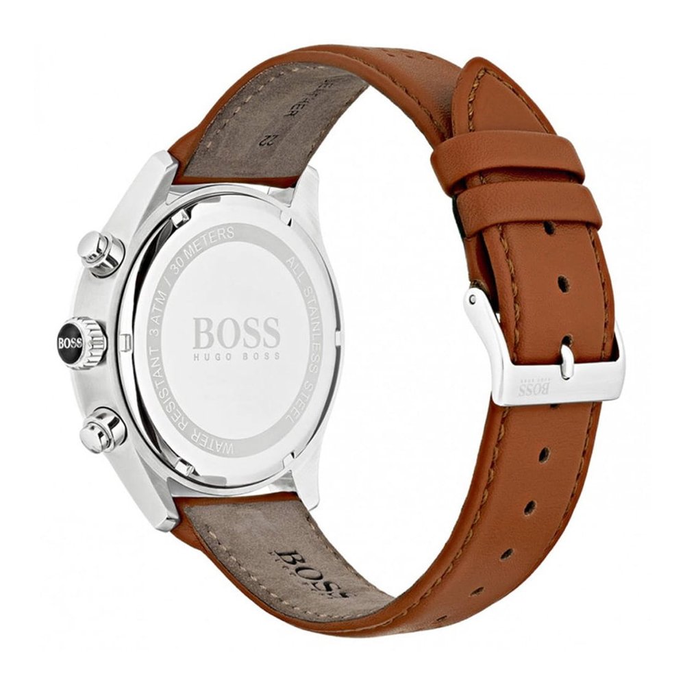 Shop Authentic Hugo Boss Grand Prix White Dial Brown Leather Strap Watch for Men - 1513475 - Luxxuri