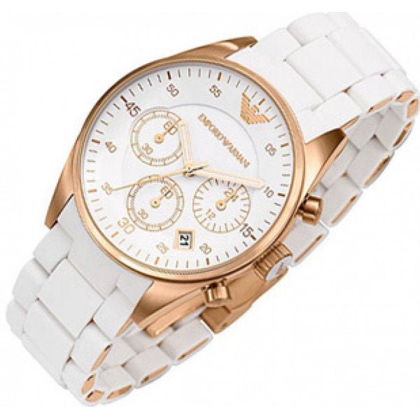 Shop Authentic Emporio Armani Sportivo Silver Dial White Silicone Strap Watch For Women - AR5920 - Luxxuri
