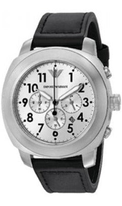 Shop Authentic Emporio Armani Sportivo Chronograph Silver Dial Black Leather Strap Watch For Men - AR6054 - Luxxuri