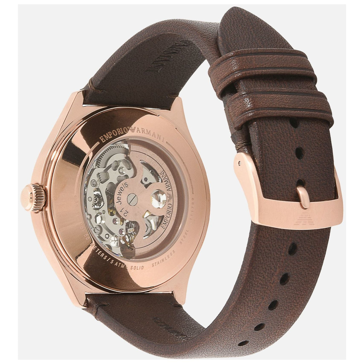 Shop Authentic Emporio Armani Meccanico White Skeleton Dial Brown Leather Strap Watch For Men - AR60005 - Luxxuri