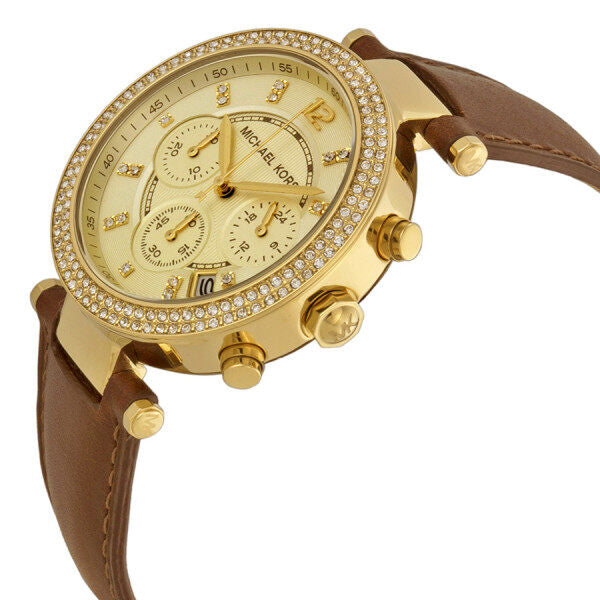 Shop Authentic Michael Kors Parker Champagne Dial Brown Leather Strap Watch for Women - MK2249 - Luxxuri