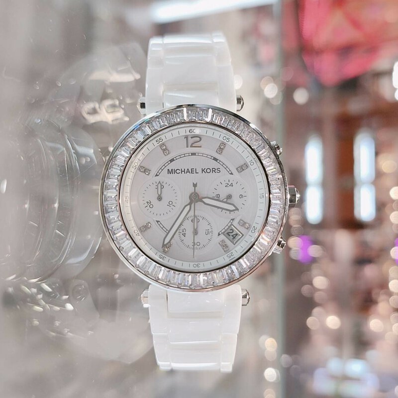 Shop Authentic Michael Kors Parker White Dial White Ceramic Strap Watch for Women - MK5654 - Luxxuri