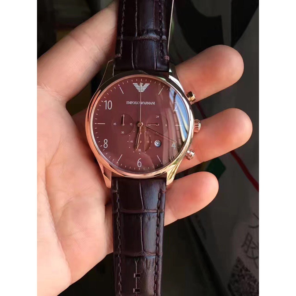 Shop Authentic Emporio Armani Classic Chronograph Burgundy Dial Brown Leather Strap Watch For Men - AR1890 - Luxxuri