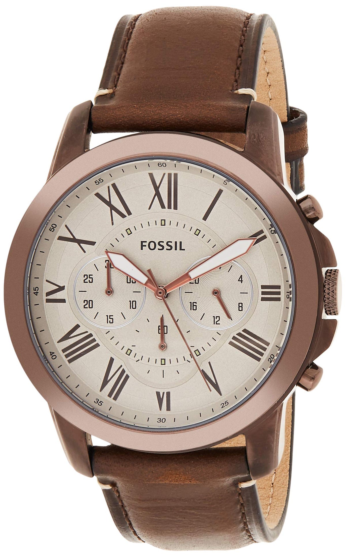 Shop Authentic Fossil Grant Chronograph White Dial Brown Leather Strap Watch for Men - FS5344 - Luxxuri