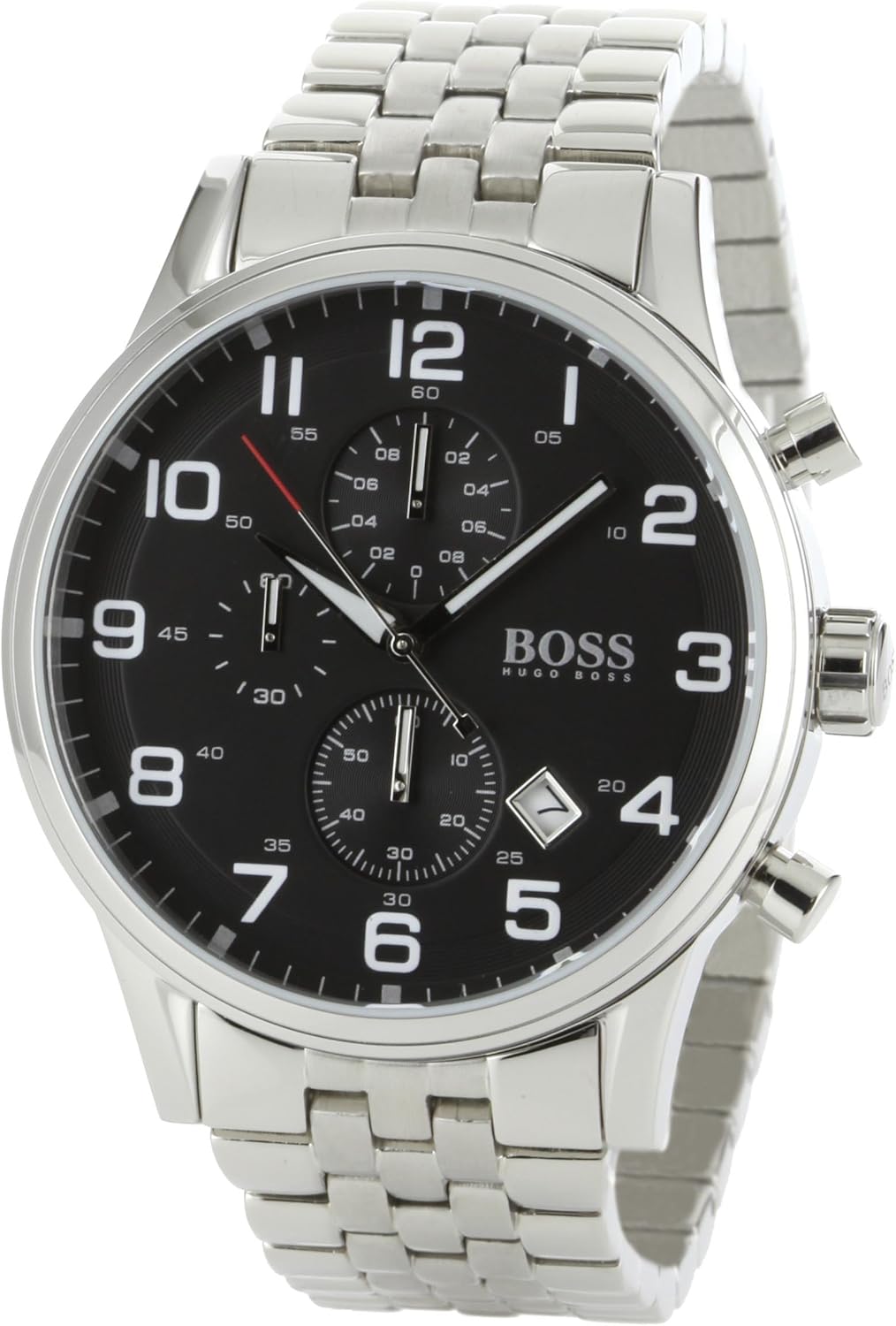 Shop Authentic Hugo Boss Aeroliner Chronograph Black Dial Silver Steel Strap Watch For Men - 1512446 - Luxxuri