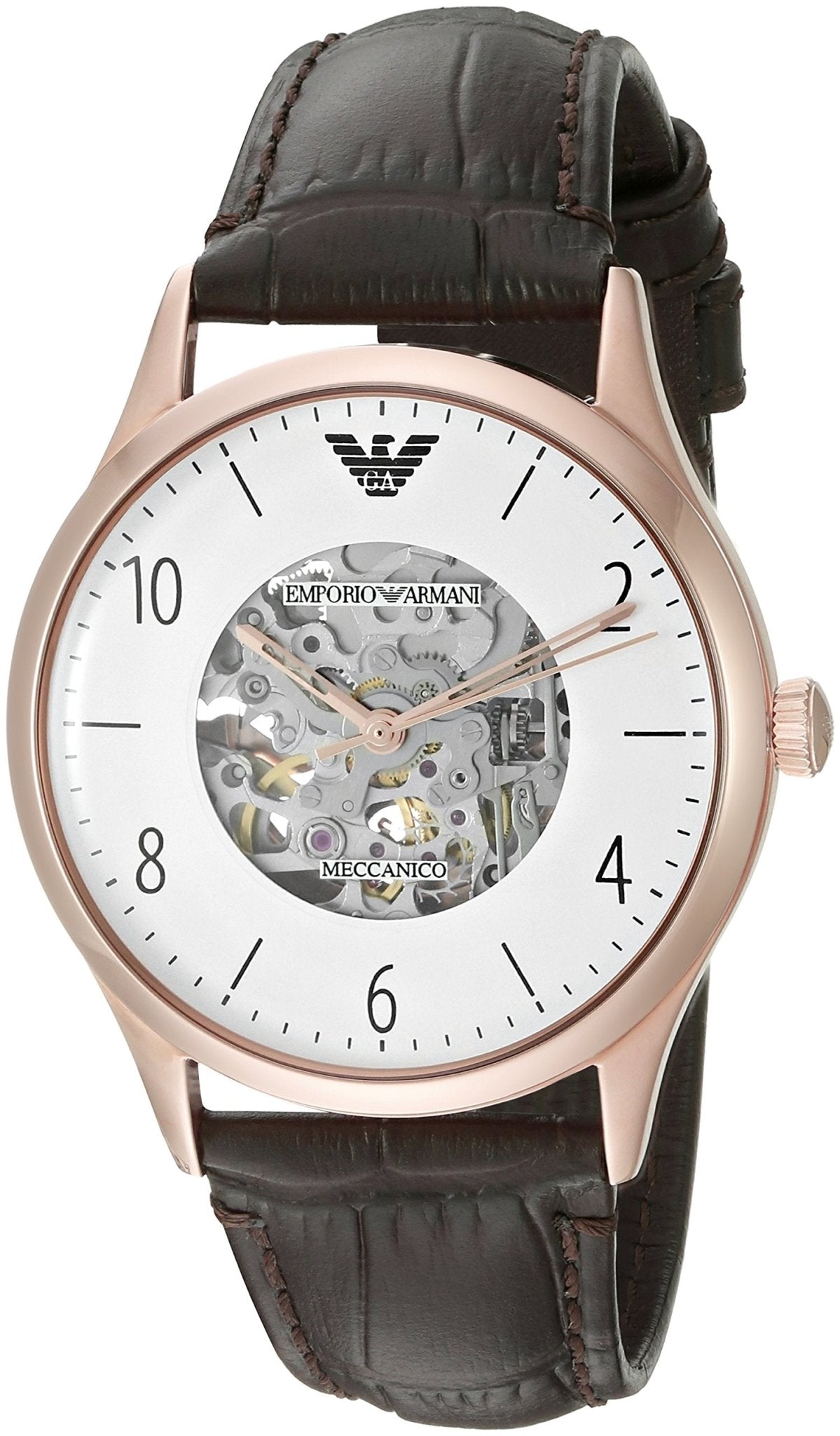 Shop Authentic Emporio Armani Meccanico White Dial Brown Leather Strap Watch For Men - AR1920 - Luxxuri
