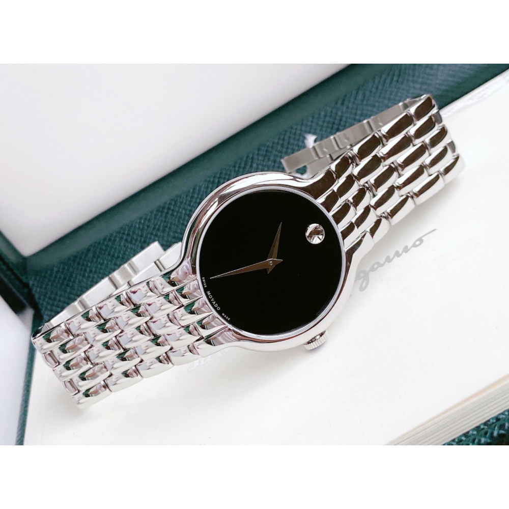 Shop Authentic Movado Classic Quartz Black Dial Silver Steel Strap Watch for Men - 0606337 - Luxxuri