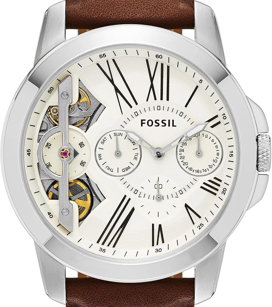 Shop Authentic Fossil Grant Twist Multi-Function White Dial Brown Leather Strap Watch for Men - ME1144 - Luxxuri