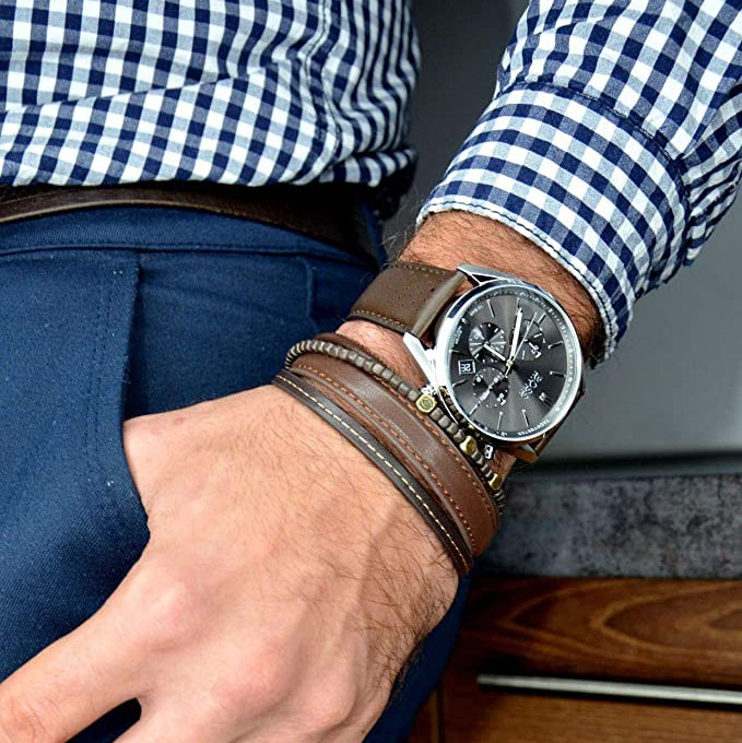 Shop Authentic Hugo Boss Champion Grey Dial Brown Leather Strap Watch for Men - 1513815 - Luxxuri