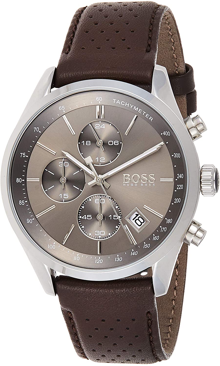 Shop Authentic Hugo Boss Grand Prix Grey Dial Brown Leather Strap Watch for Men - 1513476 - Luxxuri